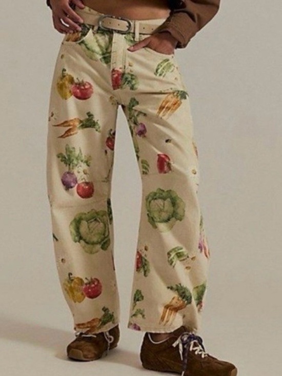 We The Free Denim - WE THE FREE GOOD LUCK PRINT BARREL JEANS - “VEGGIE GARDEN”